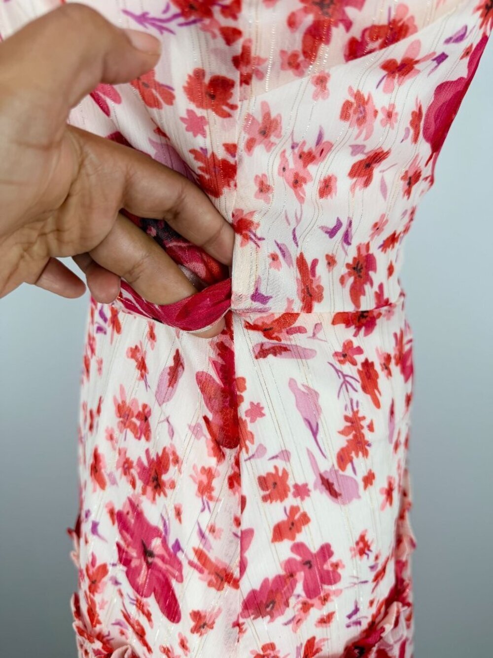 Lulus Womens Size S Pink Floral Wrap Midi Dress Ruffle Sleeveless NWT - Picture 12 of 16